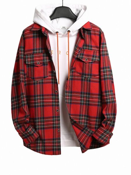 

men tartan flap pocket shirt without hoodie 87yr#, White;black