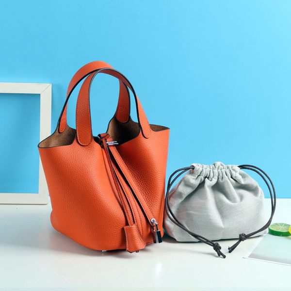 

blooming basket leather bucket vegetable female bag 2 decent first layer cowhide lychee pattern soft handbag bags for women
