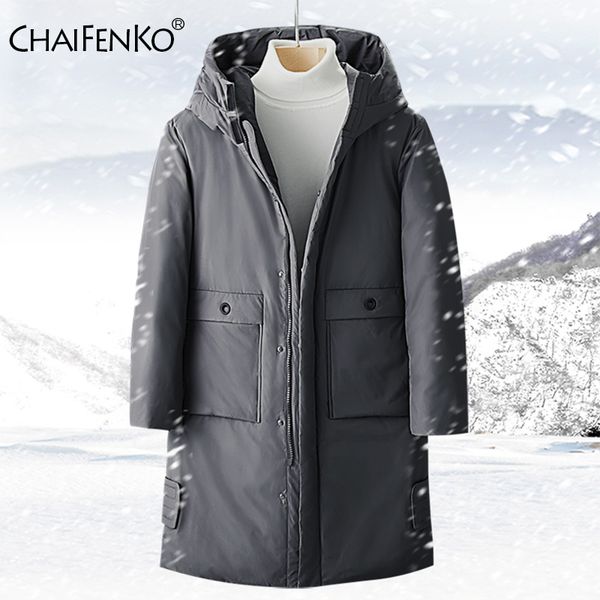 

chaifenko brand winter warm down jacket men casual business long thick hooded windbreaker coat men solid fashion parkas men 3xl, Black