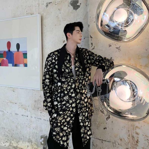

2020 autumn men shirts gold print long sleeve casual fashion high street male shirts dj party chemise homme camisa masculina1, White;black