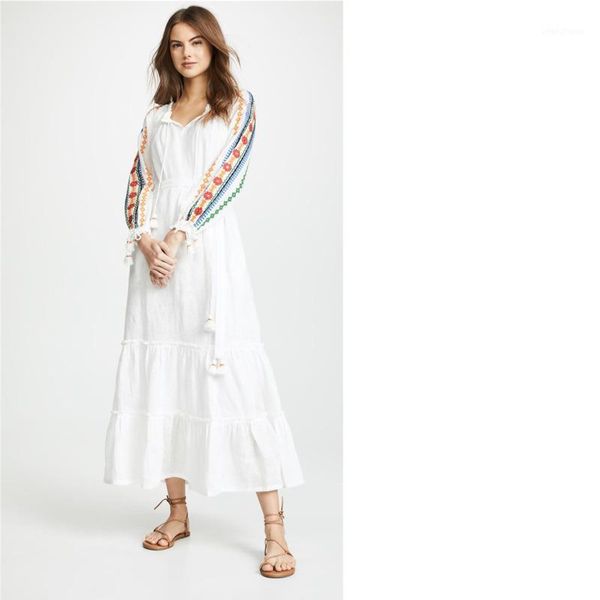 

spring long gothic dress women mujar robes floral embroidery tassel maxi dress long sleeve vestidos de fiesta boho ethnic1, Black;gray