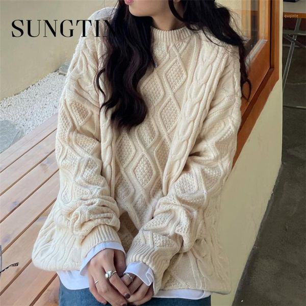 

sungtin korean fashion warm soft solid twisted pullover sweater women spring autumn simple classic female knitted sweater chic1, White;black