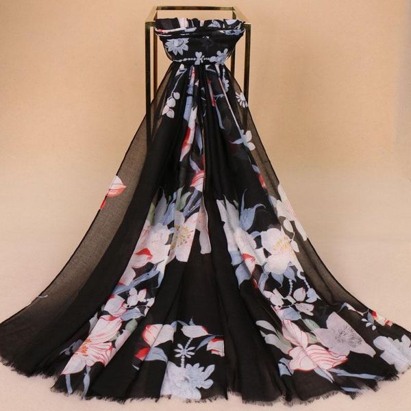 

новая дама китайский ветер шарф шелк ватные большие цветы весна 2020 женские шарфы источник vs002 фотомодель, Blue;gray