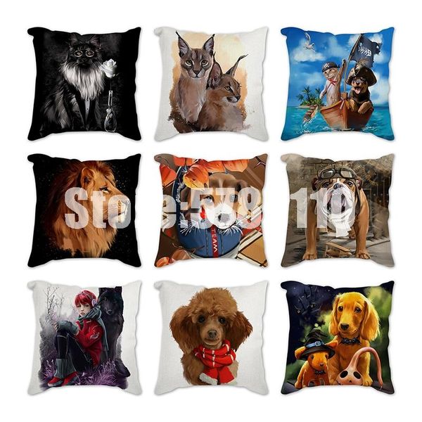 

snow leopard tiger dog cushion cover cotton linen square cat pillow case home decorative cover for car sofa decora pillowcase