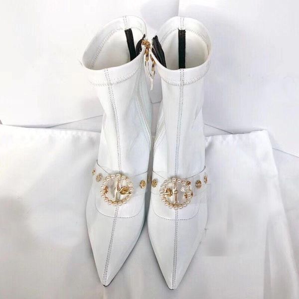 

botas mujer обувь женщина остроконечные toe сапоги стороны молнии женская обувь прозрачные квадратные каблуки перл пряжки mid теленок сапоги, Black