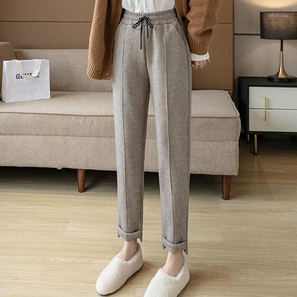 

winter pants for women velvet thick warm straight pant high waist fleece mom vintage looses casual ankle-length trousers1, Black;white