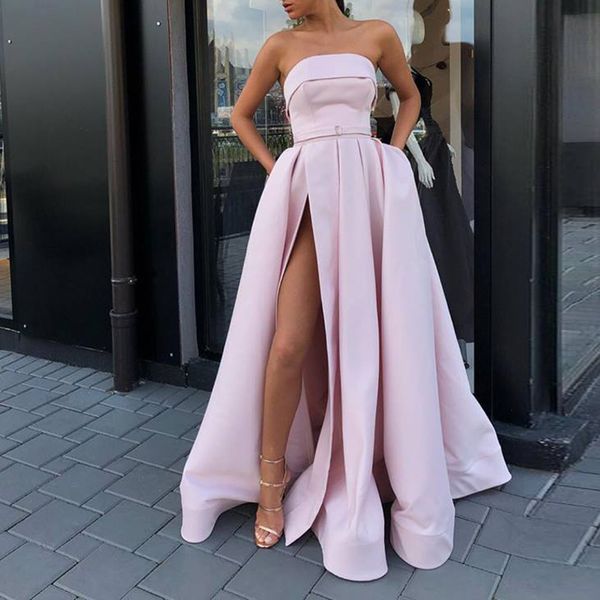 

new arrival evening prom party dresses vestido de festa gown robe de soiree pink satin strapless long gown formal dress lj200822, White;black