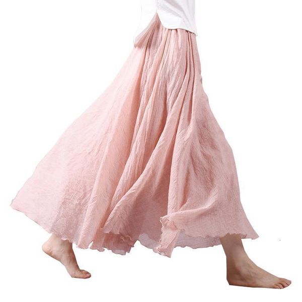 

dropshipping 2020 summer women skirt linen cotton vintage long skirts elastic waist boho beige pink maxi skirts faldas saia, Black