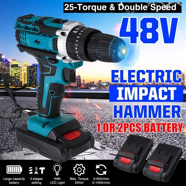 48V 25 + 3 Torque Elétrico Chave De Fenda De Impacto Sem Fio Mini Motorista Wireless Power Driver com 2 pcs Bateria Li-ion 3/8 polegadas 2-Speed ​​201225