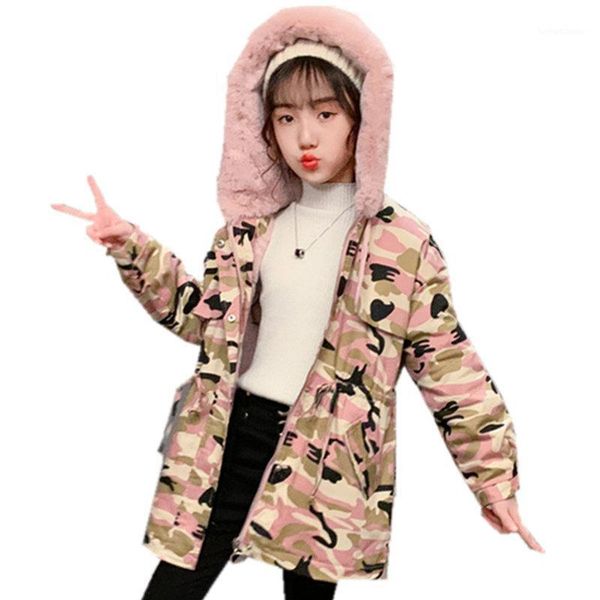 

coat korean kids fashion print windbreaker winter army camouflage jacket for girls trench warm hooded outerwear clothes teens 4-13yrs1, Blue;gray