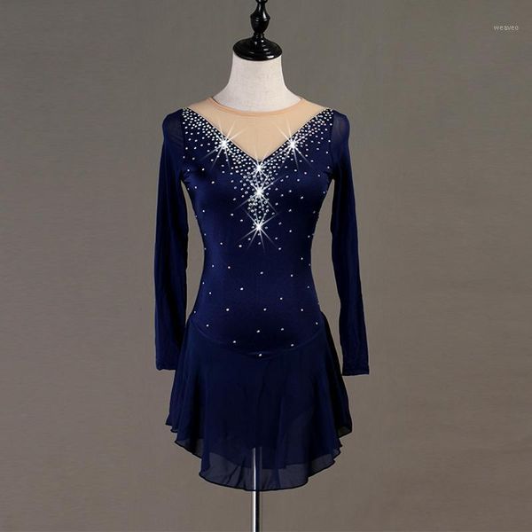 

figure skating dress women girl ice skating dress long-sleeved gymnastics costume custom b0191, Black;red