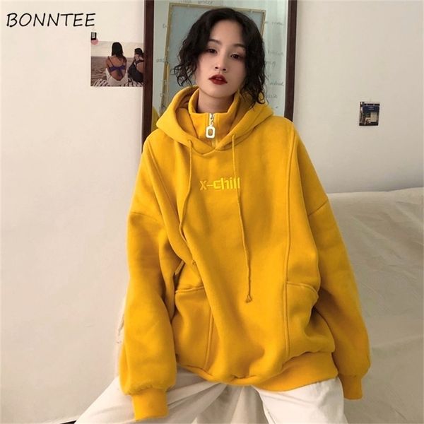 

hoodies women hooded plus velvet thicker long sleeve oversize letter embroidered womens hoodie harajuku korean style trendy chic y200915, Black