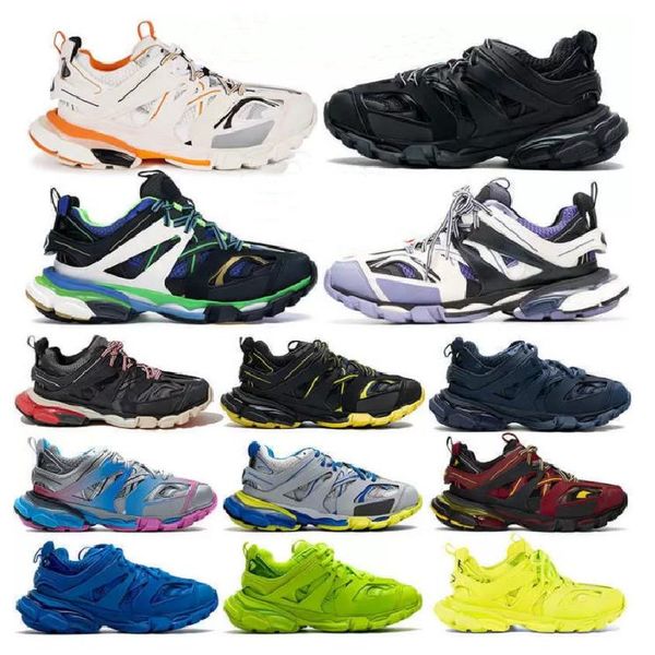 

2021 luxurys designer shoes men track 3.0 sneakers 100% leather trainers women mesh nylon printed 3m triple s platform casual shoe with box, Black