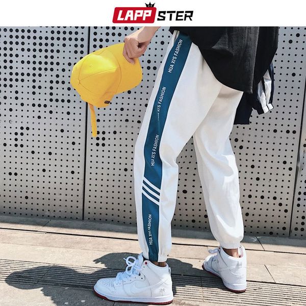 Lappster Men Streetwear Joggers Брюки Муженки Harajuku Hip Hop Sweayspants Мужская боковая полосатая Журнала Весна Белый трек штаны 201110