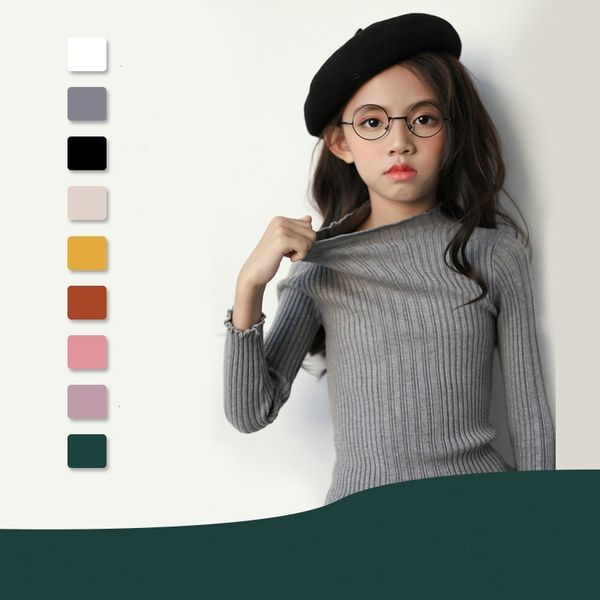 

4 colors girls sweaters autumn new baby turtleneck elastic kids knit shirt basic children shirt cotton winter,#3632 201109, Blue