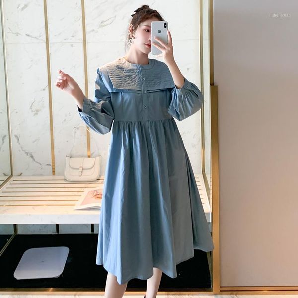

long sleeve fashion sweet maternity autumn dress plus size pregnant women cotton dress korean style pregnancy black blue1, White