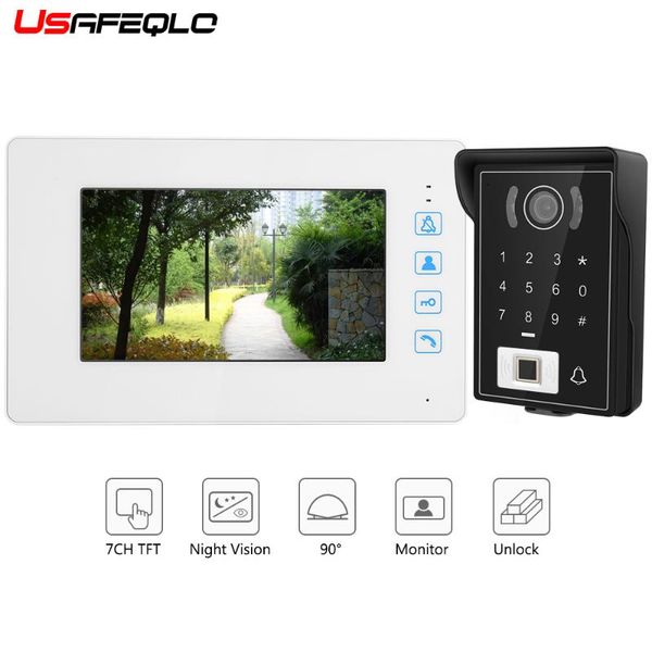 

video door phones usafeqlo 7" phone doorbell intercom system button lock rfid keyfobs fingerprint unlock