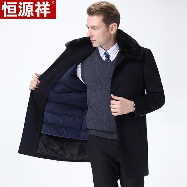 

hengyuanxiang men's winter woolen coat with detachable down liner1, Black