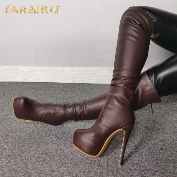 

boots sarairis plus size 47 zipper fashion party nightclub shoes woman platform extreme high heels dropship trendy boot ladies, Black