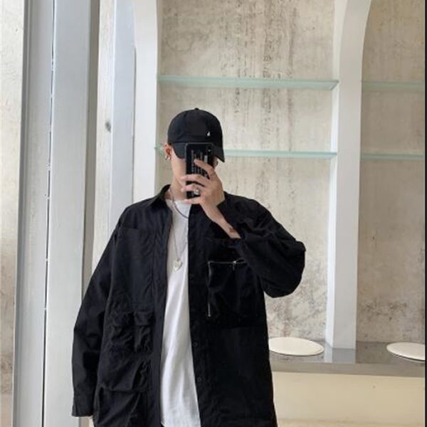 

2021 New Men's Coat Eu Hong Kong Brands Multi-pocket Wind From Project Jacket Shirt Casual Joker Release Retro Joker. LTZM, Black