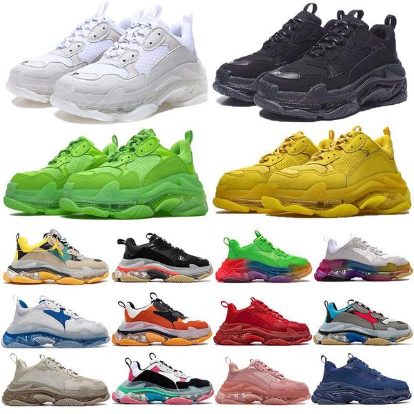 

clear sole paris triple s fashion platform sneakers 17fw triple beige green neon yellow balck white gym red blue party men women shoes, Black