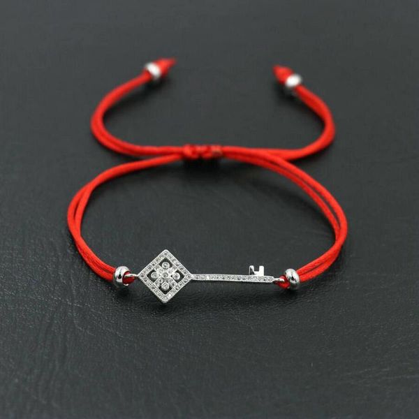 

chic thin red rope thread string bracelet silver color inlay crystal zircon love key bracelet girl couples lucky jewelry gift, Golden;silver