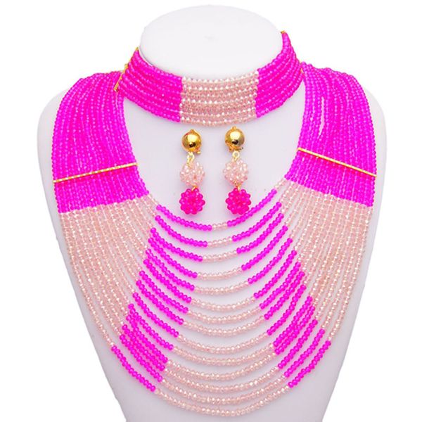 

yulaili african beads jewelry sets nigerian wedding bridal multicolor multilayer necklace bracelet pendant earrings for women jewellery, Black