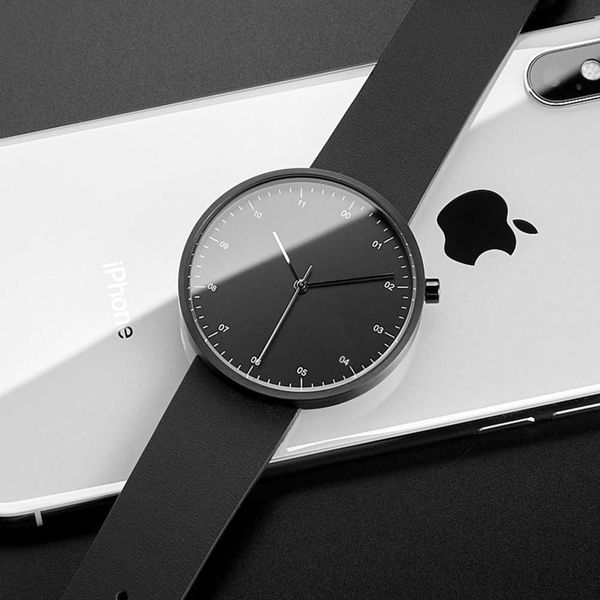 

simple black 1031 bauhaus men's fashion belt quartz student waterproof watch man watch, Slivery;brown