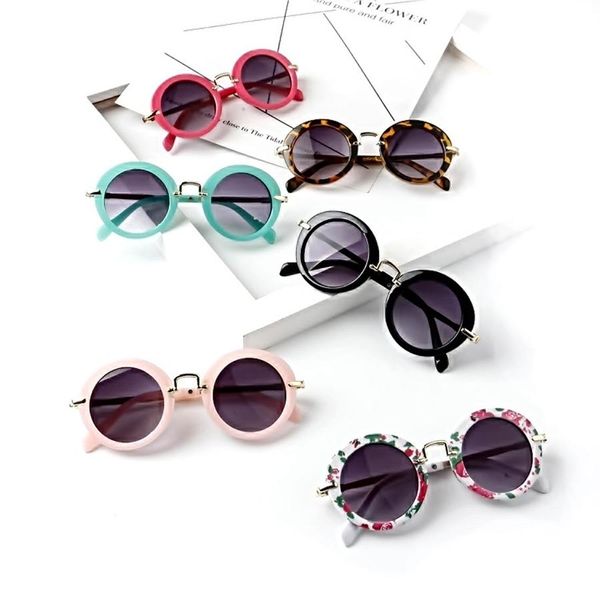 

20children round frame sunglasses outdoor cute kids travrel metal frame eyewear baby retro flower print sunshade glasses tta1118, White;black