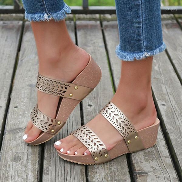 

sagace women's wedge slippers 2020 summer women lady retro wearable casual beach open peep toe sandals high heels shoes slides1, Black