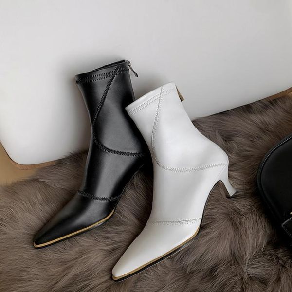

chaussure femme 2020 new winter boots women's shoes square heel square toe zipper office lady dress keep warm ankle boots, Black