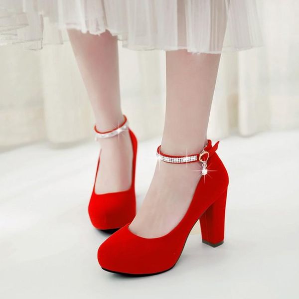 

oversized 12 13 14 platform heels women shoes woman pumps ladies metal decoration of round head shallow rough-heel button drill, Black