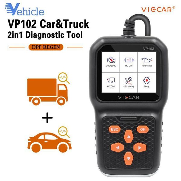 

viecar vp102 truck diagnostic tool code reader hd obd/eobd obd2 12v/24v for car/truck for j1939/j1587/j1708 heavy duty truck1