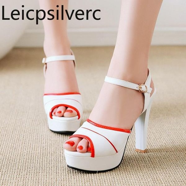 

dress shoes women's sandals summer style fashion mixed colors fish mouth open toe buckle thick heel high 34-43, Black