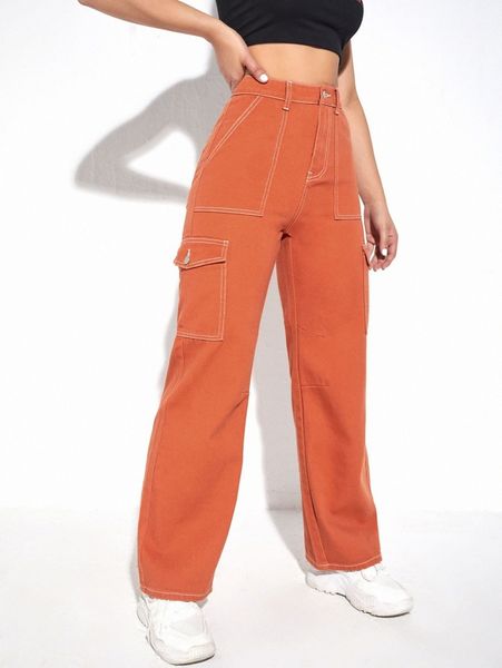 

flap pocket straight leg jeans x6dy#, Blue