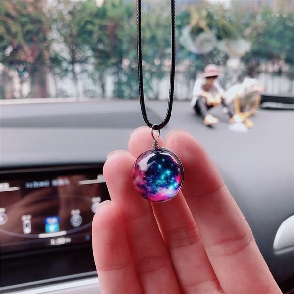 

car starry sky ball pendant decoration luminous solar system glass ball auto rear view mirror pendant car goods accessories1