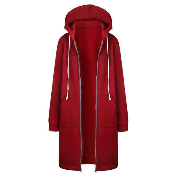 

fashion- winter warm zip-up long hoodies sweatshirt women autumn solid hooded pocket jumper hooded coat s-xl 3 colors, Black