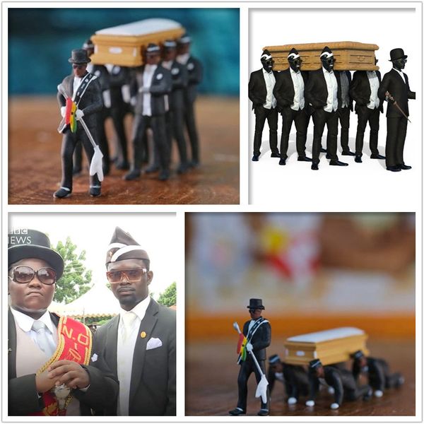 

2020 new strange ornaments for dancing black people carrying coffin movable doll toys professional team coffin dance decoration toys