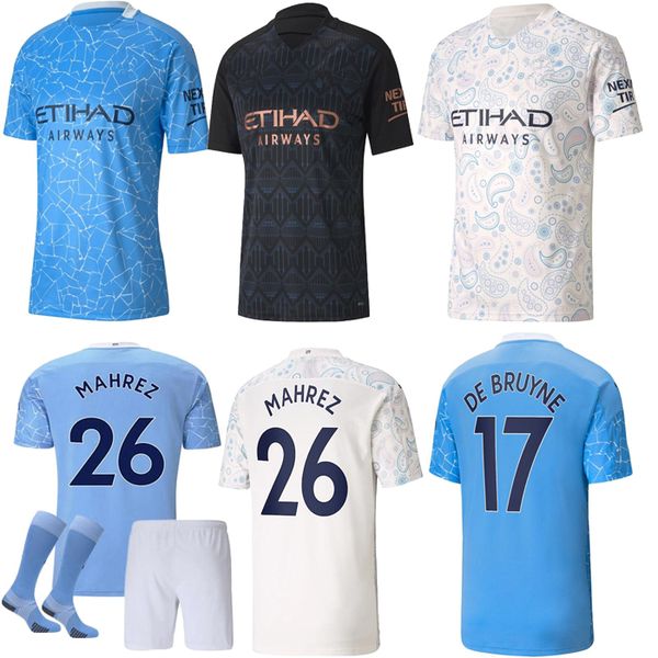

2020 2021 kun aguero camisetas futbol city 20 21 g. jesus sterling ferran de bruyne maillots de football uniforms men + kids kit, Black;yellow