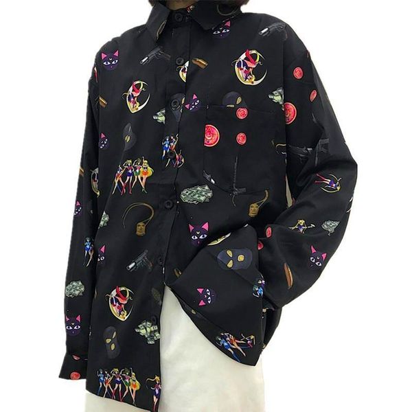 

harajuku anime sailor moon print loose long sleeves shirts women oversized plus blouses fashion streetwear casual kawaii camisa, White