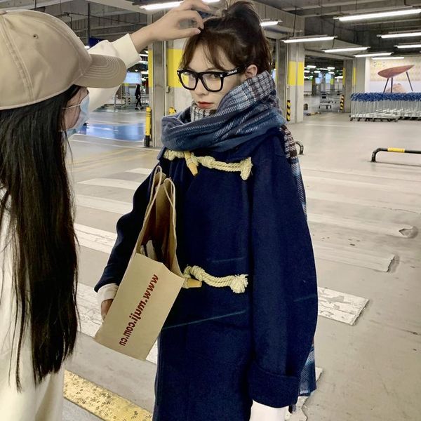 

in stock] woolen coat women's new fall and winter 2021 paris sleepless sheep horn button long double-sided woolen coat, Black