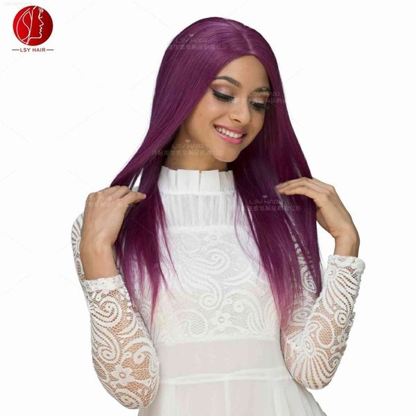 

13 * 4 front lace purple dyed color hu hair hu wig headcover, Black
