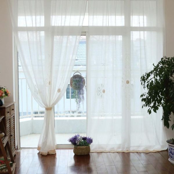 

curtain & drapes white retro pattern hollow embroidered beige crochet lace edge living room tulle balcony finished