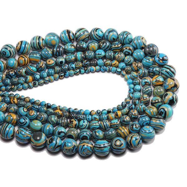 

1strand lot 4 6 8 10 12 mm striped blue malachite stone beads round loose spacer bead for jewelry making diy necklaces h qylaeh, Silver
