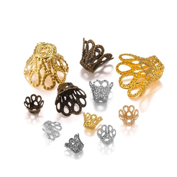 

100pcs lot silve gold bronze metal wine cup hollow flower trumpet bead end caps for diy jewelry making finding supplies h jllidr, Silver