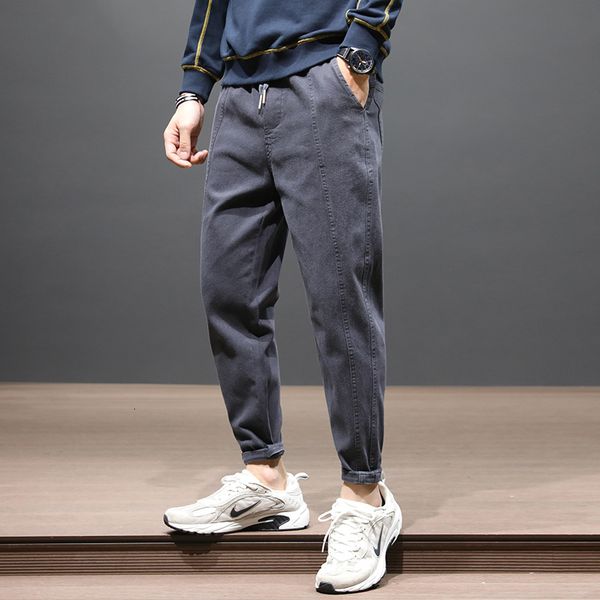 

2021 new korean style fashion men jeans loose fit spliced designer casual harem pants autumn newly streetwear hip hop wide leg trousers t5mr, Blue