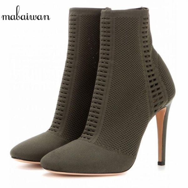 

mabaiwan black women shoes ankle boots stretch peep toe sock booties cut out women pumps high heels shoes woman botines mujer