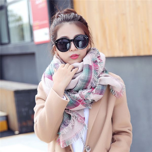 

scarves women winter version of versatile large dual purpose thickened plaid scarf korean autumn multi-functional, Blue;gray