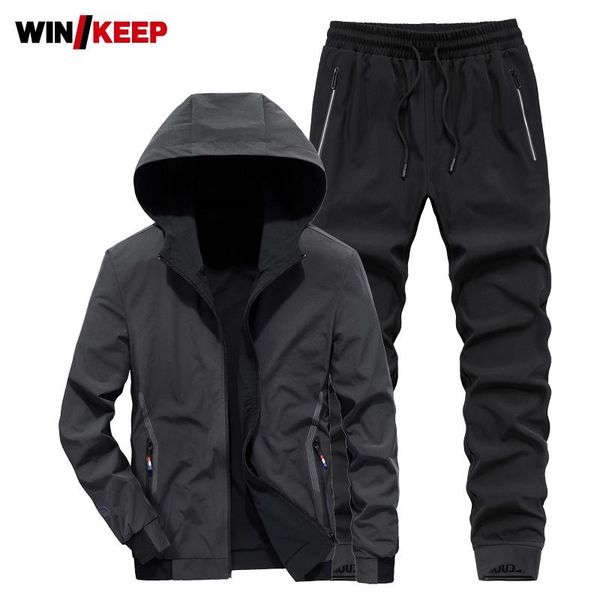 

running sets sports suit men spring autumn quick-drying jacket long-sleeve trousers korean style hooded zipper fashion casual two-piece, Black;blue