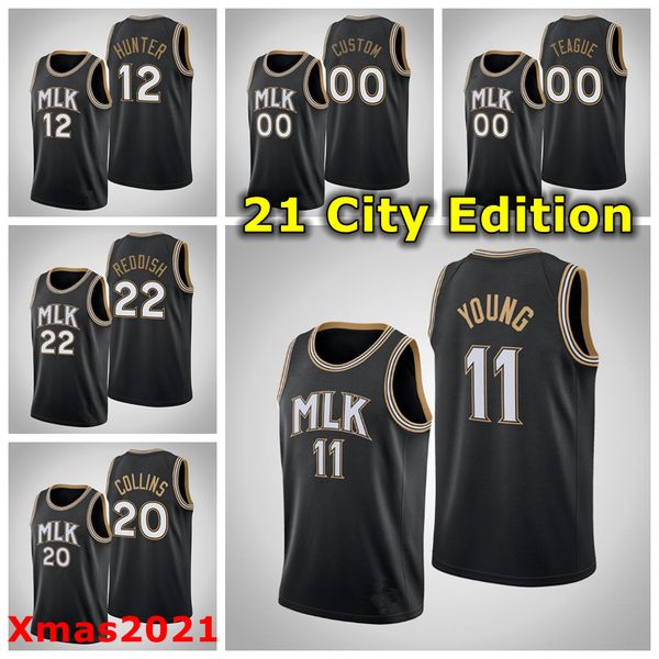 

2021 mens pressing customized basketball jersey 20 collins 00 teague 11 young 22 reddish 12 hunter 15 capela 17 okongwu 32 dunn 4 mays, Black;red